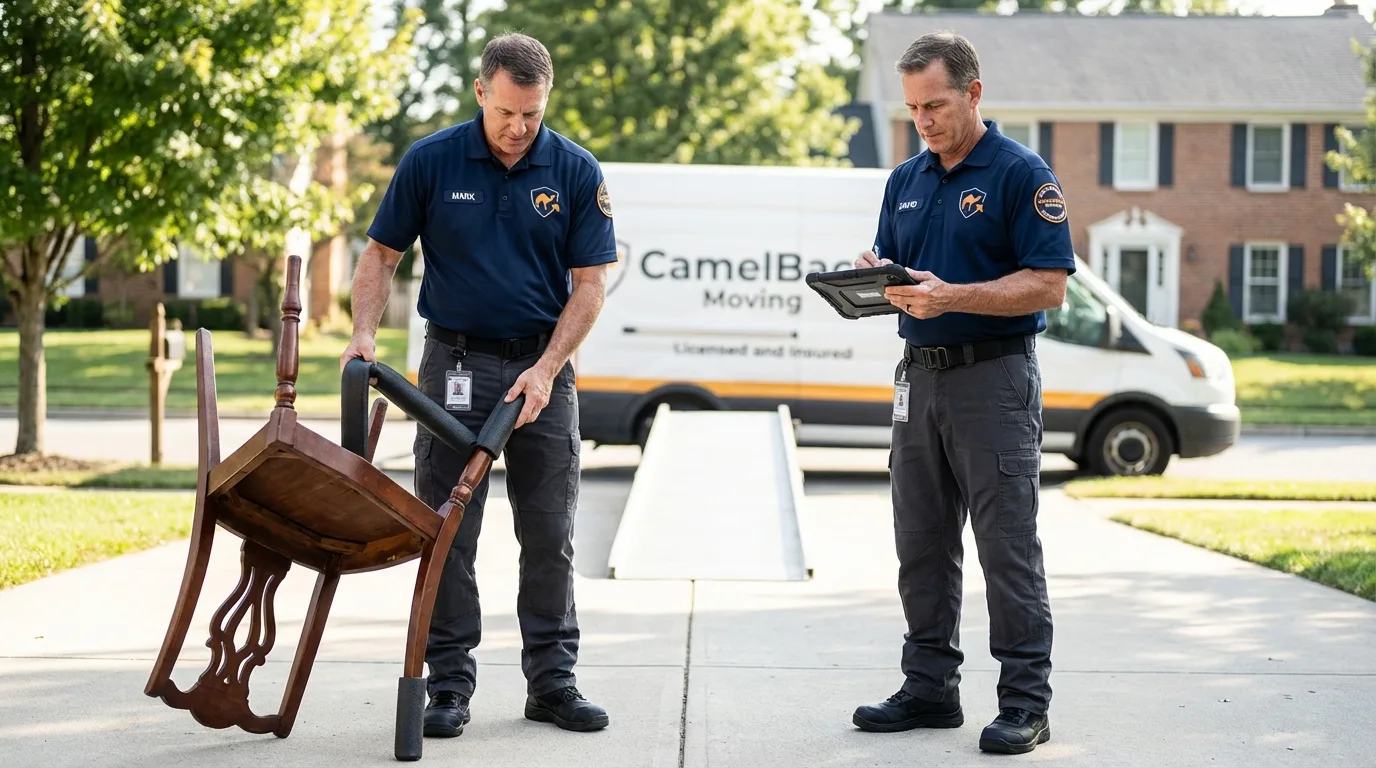Movers inspecting furniture for damage prevention before loading in Calumet City, IL