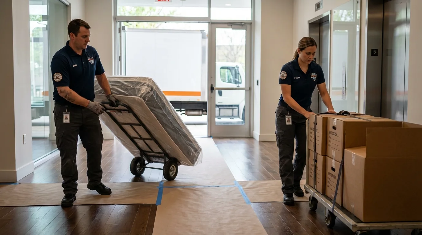 Professional apartment movers loading elevator in Calumet City, IL